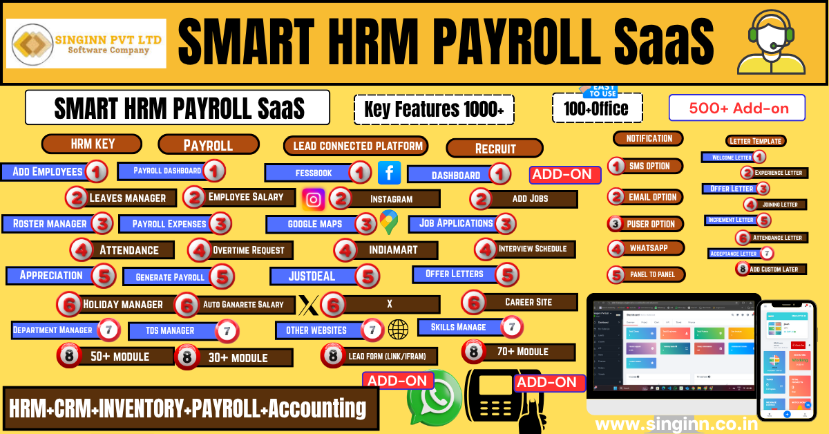 SMART HRM PAYROLL SaaS Web+Employe Apps - One Click HRM,PAYROLL,CRM, Inventory (Regular License)