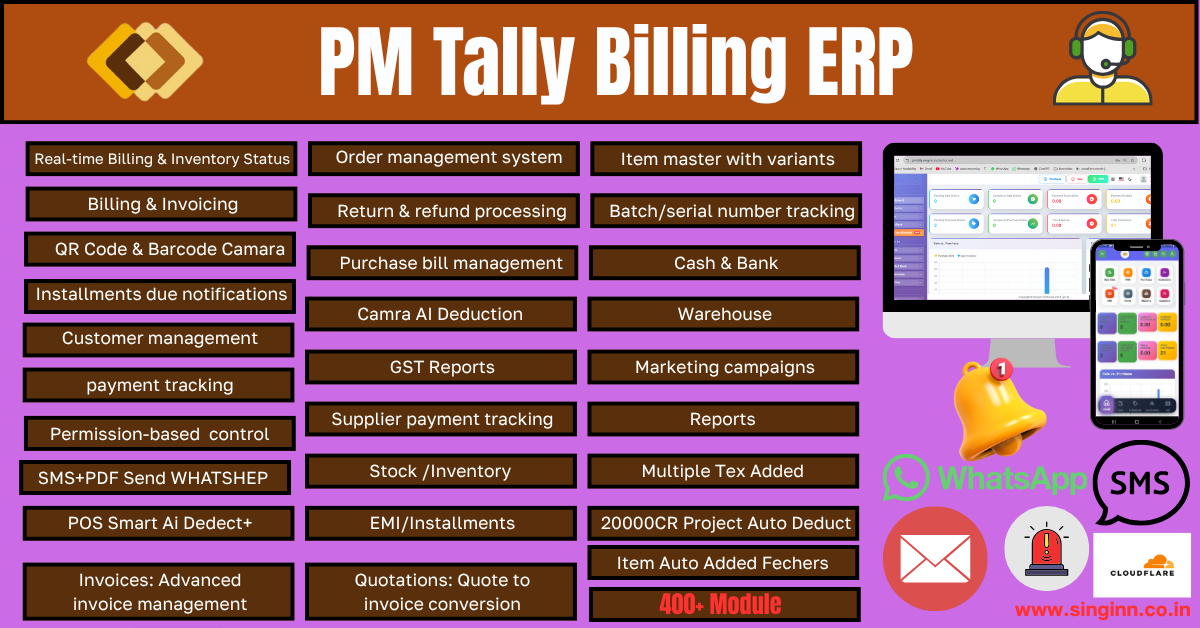 PM Tally Billing ERP WEB+APPS  Saas Supports - Pm Tally Erp
